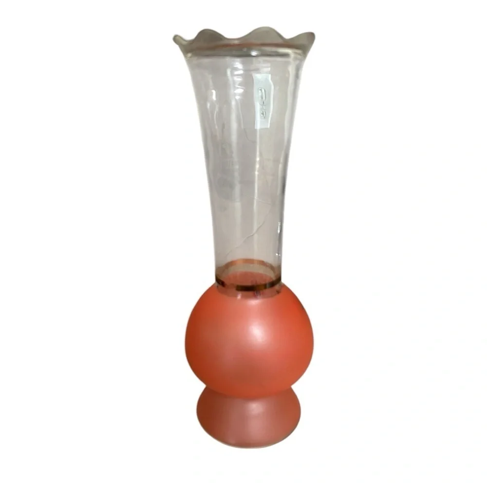 Vintage Bartlett Collin Bud Vase Frosted Pink Hand Painted Gold Trim 9” MCM